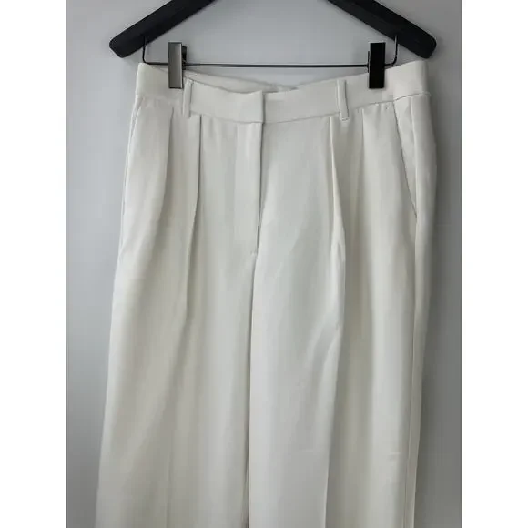 Banana Republic Relaxed Trouser Pleated Wide Leg Pockets Cream Women's Size 10 - Picture 4 of 14
